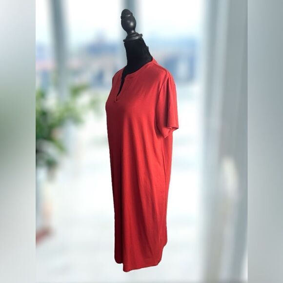 EILEEN FISHER Viscose Jersey Split Neck Dress Mandarin Size M - Picture 9 of 16
